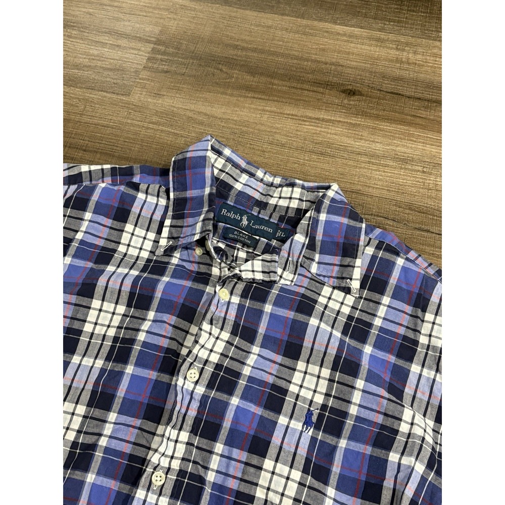Ralph Lauren Blake Mens Large Blue Plaid Short Sleeve‎ Button Down Cotton Shirt